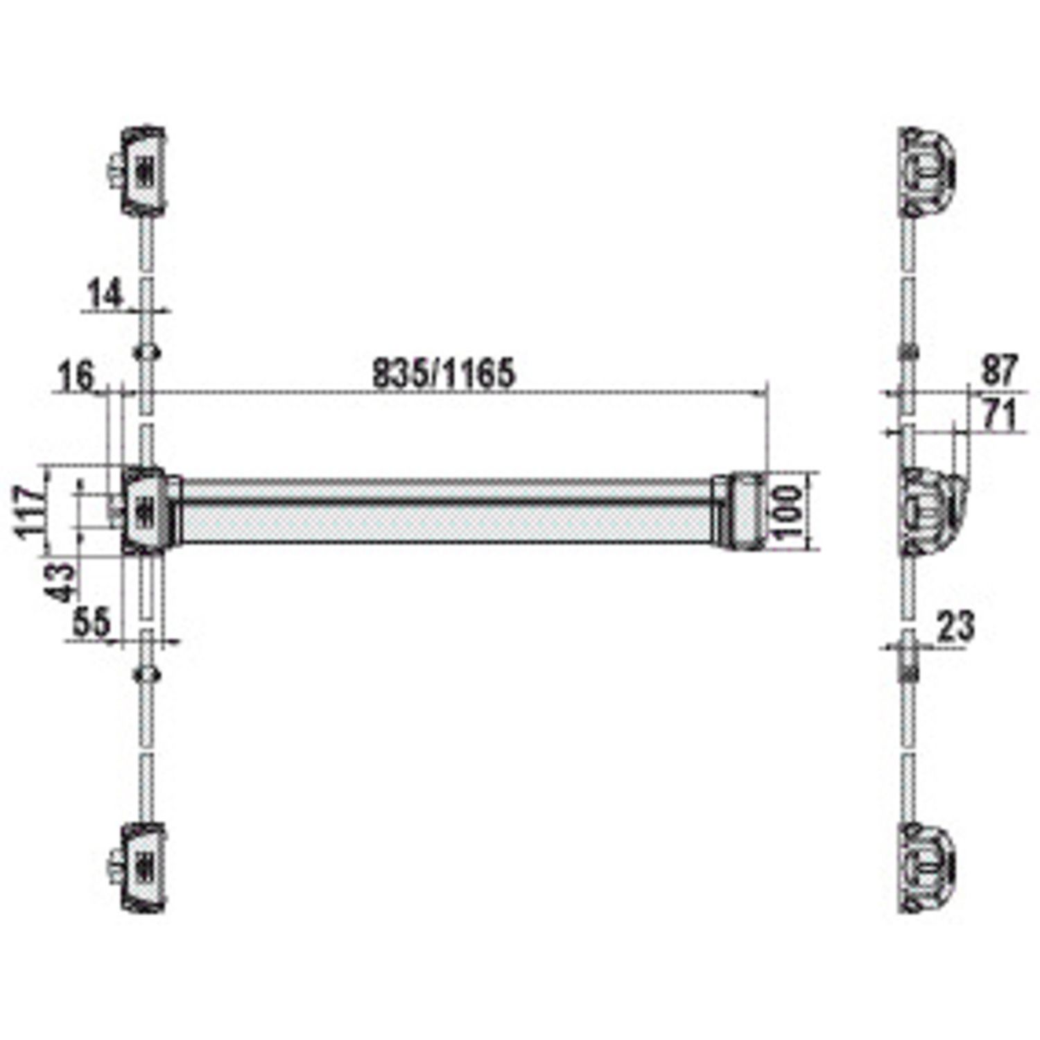 ANTIPANIQ FLUIDO 3PTS LAT ALU ANOD 900MM