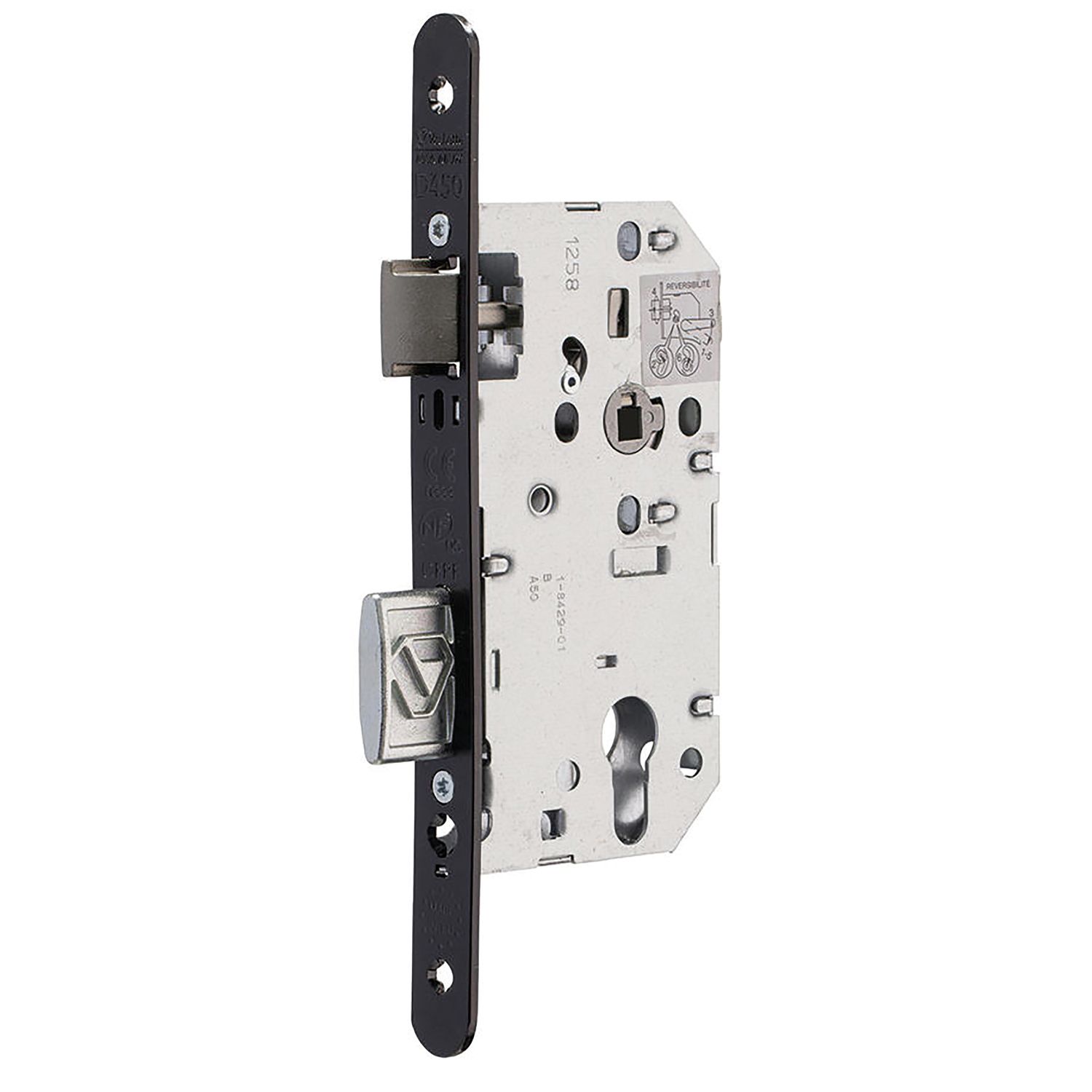 Cerradura serie D 450 CFPF placa frontal acero negro