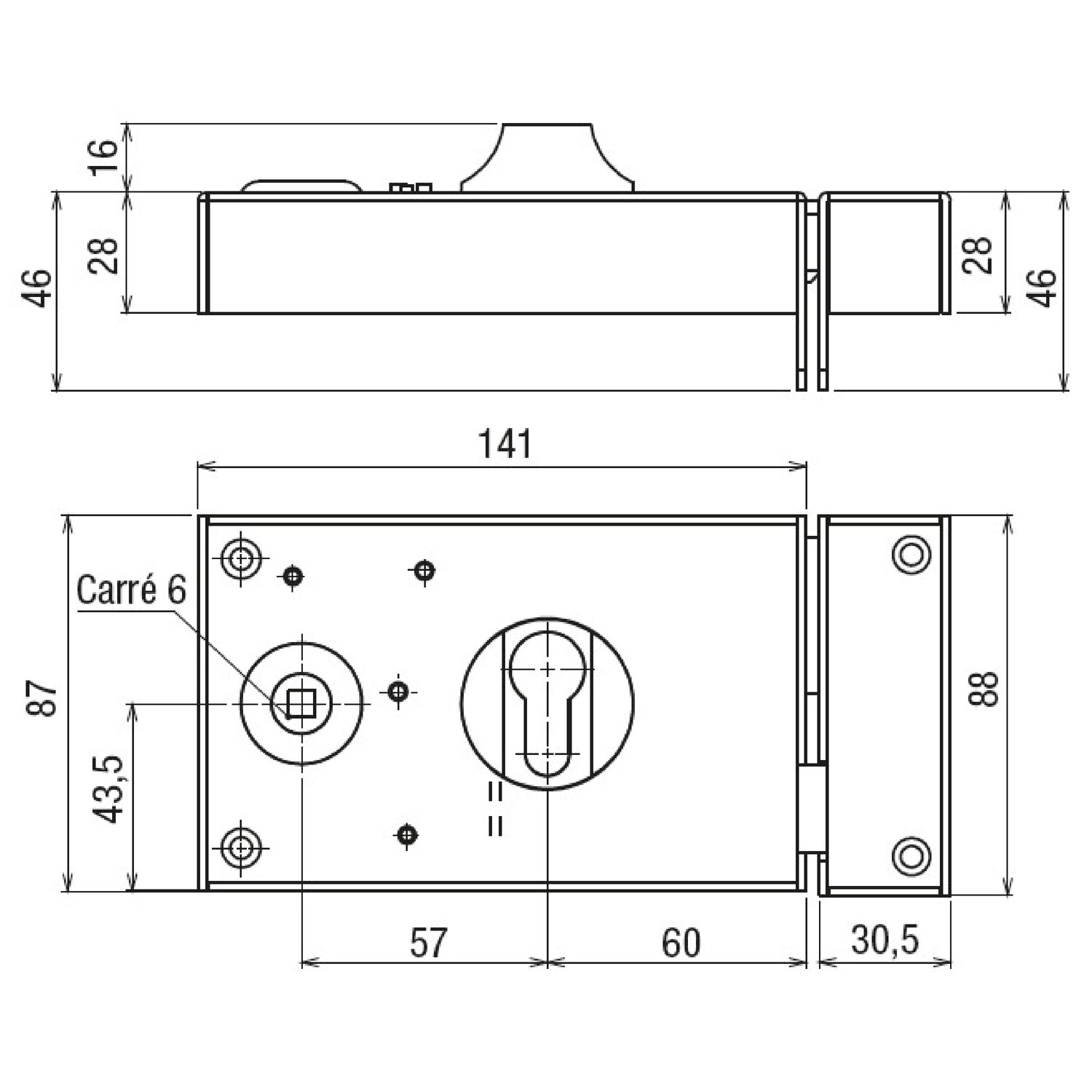Cerradura horizontal con cilindro europeo