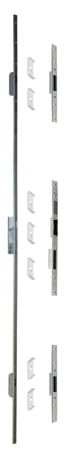 Pack completo: cerradura con placa en U + cerradero de llave plana y reductor de 26 a 24 mm
