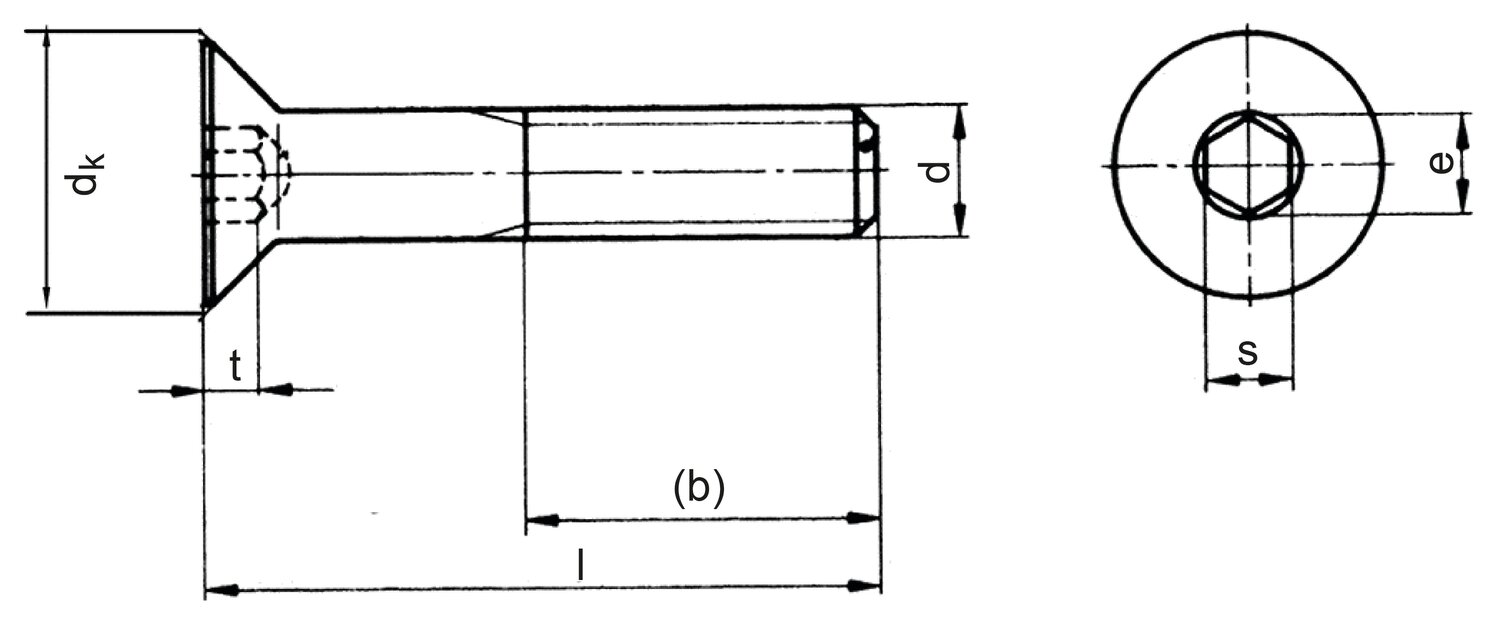 Tornillo metálico hueco hexagonal avellanado