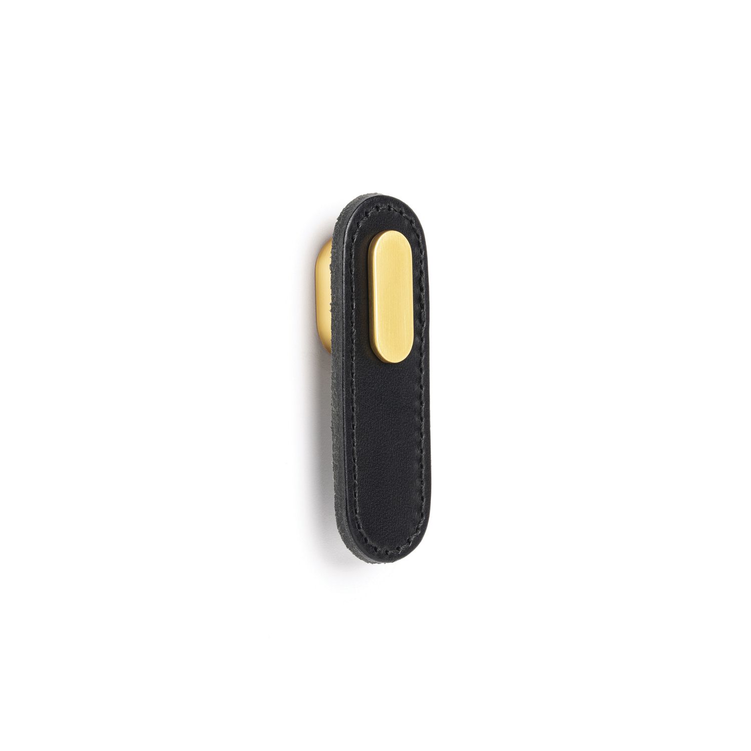 BOTÓN OBLONGO DE CUERO NEGRO/ORO