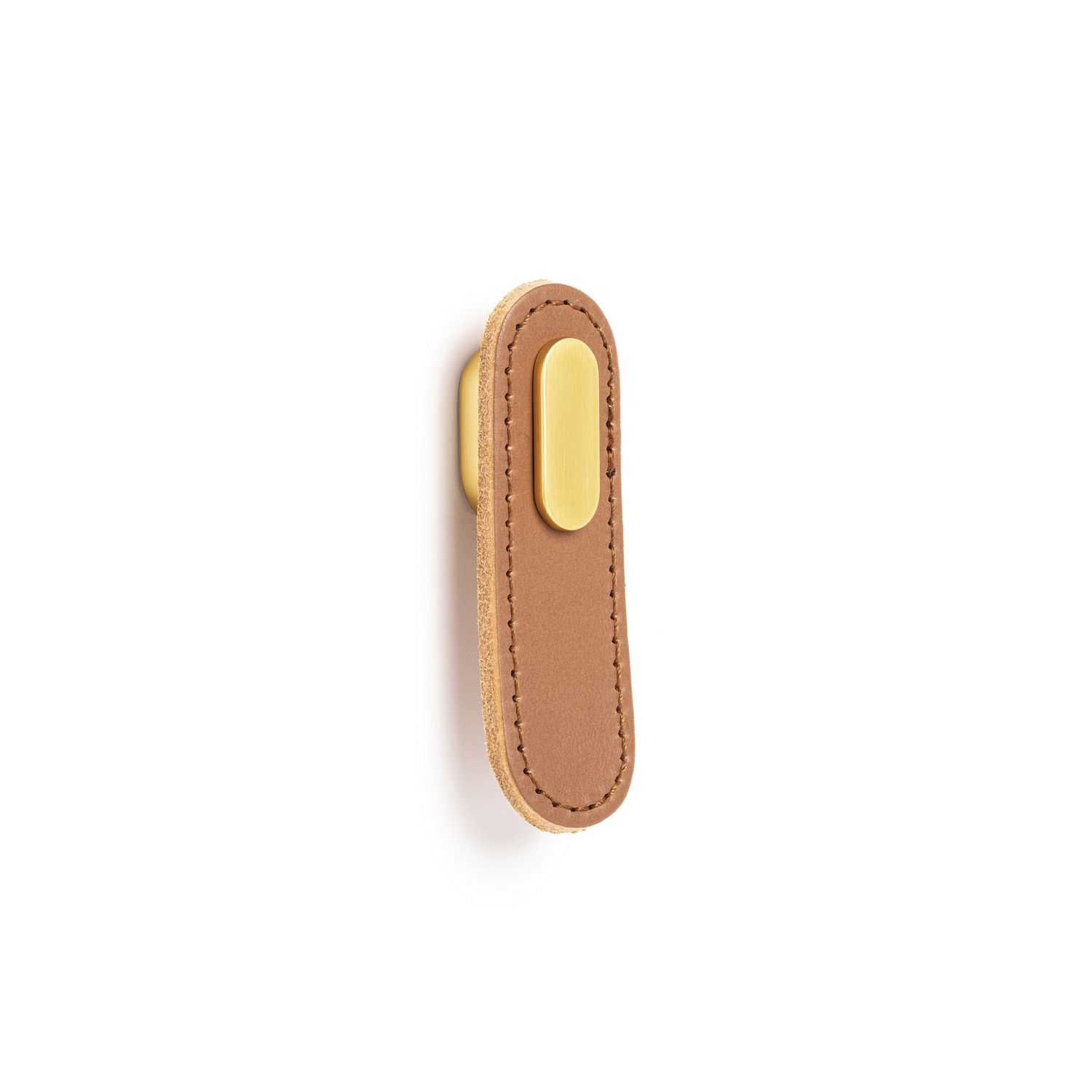 BOTÓN OBLONGO DE CUERO BEIGE/ROSA
