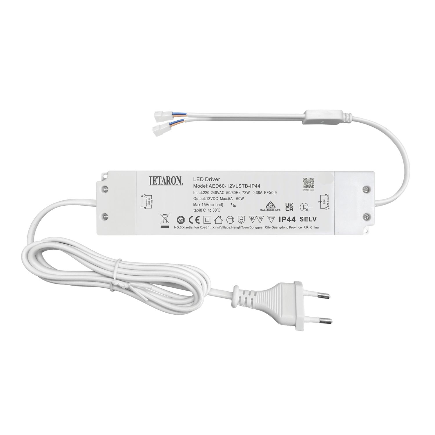 CONVERTIDOR 12V 60W IP44 A/CABLE ALIMENT
