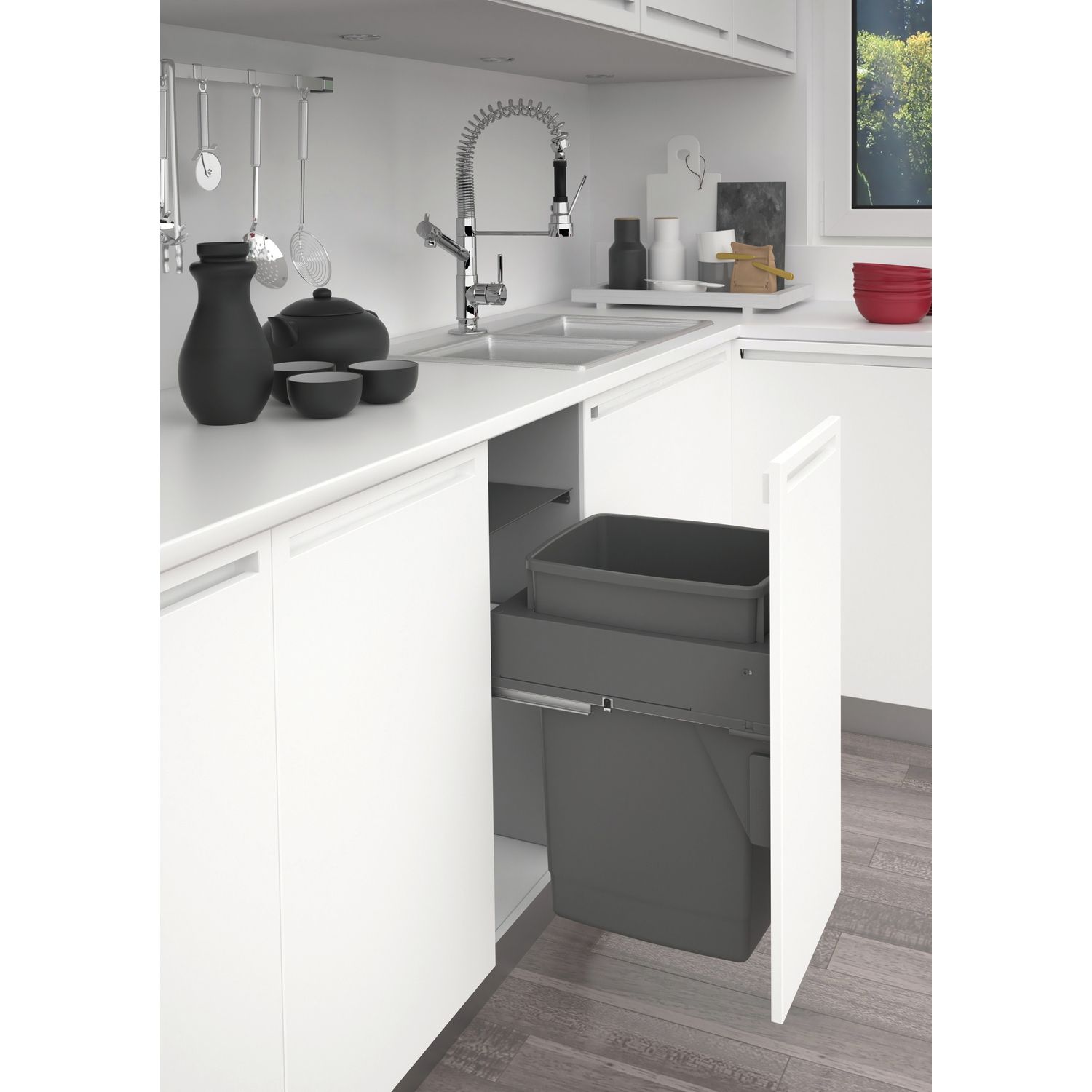 PAPELERA CORREDERA 60L D/400MM GRIS OSCU