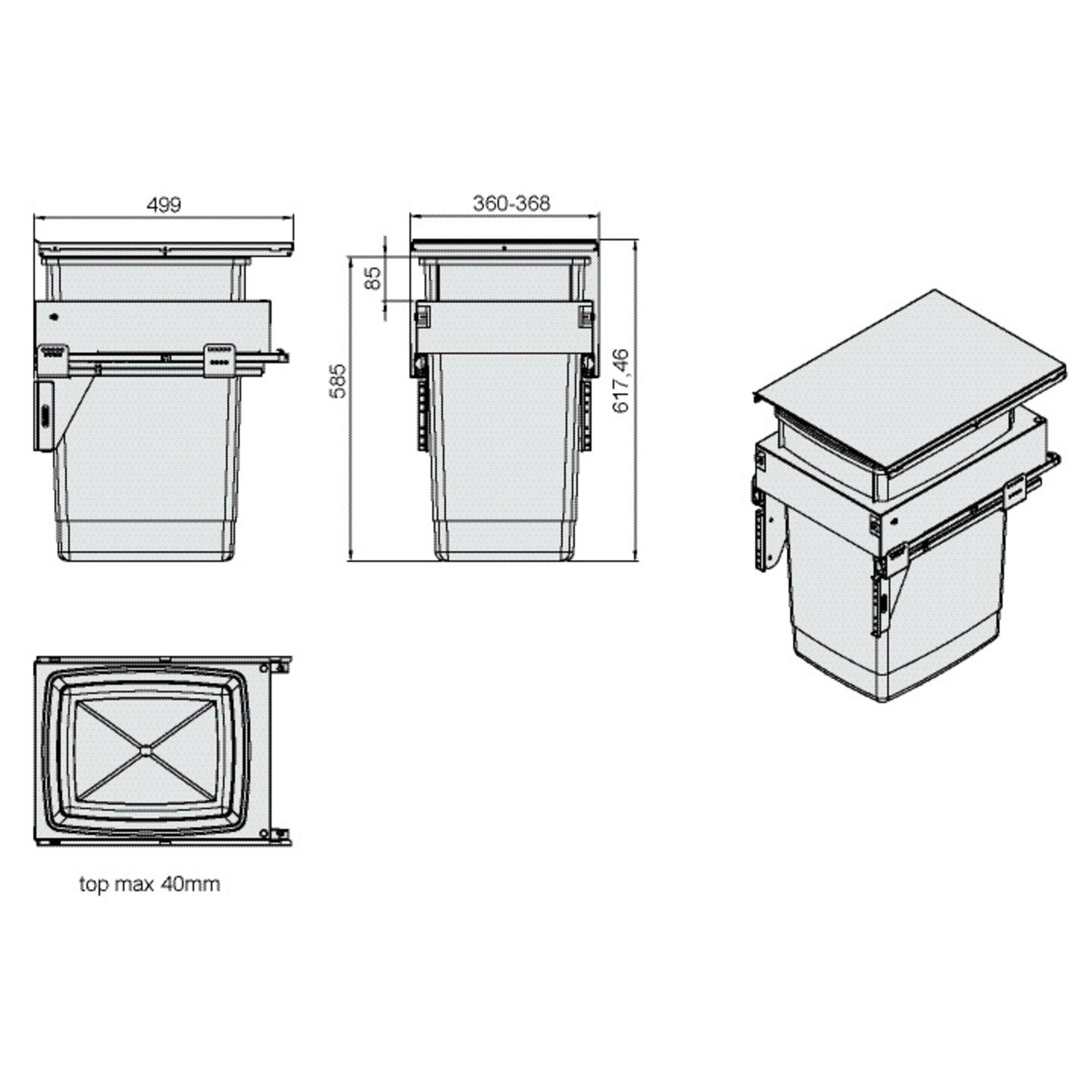 PAPELERA CORREDERA 60L D/400MM GRIS OSCU