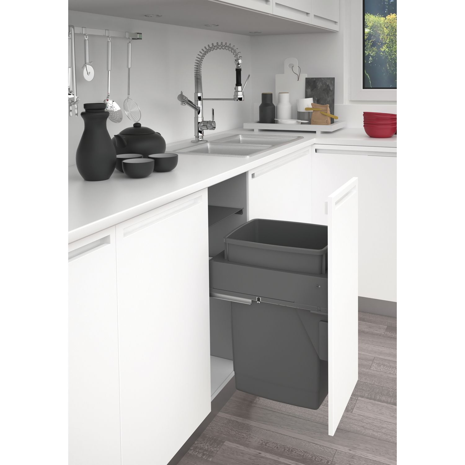 PAPELERA CORREDERA 60L D/500MM GRIS OSCU