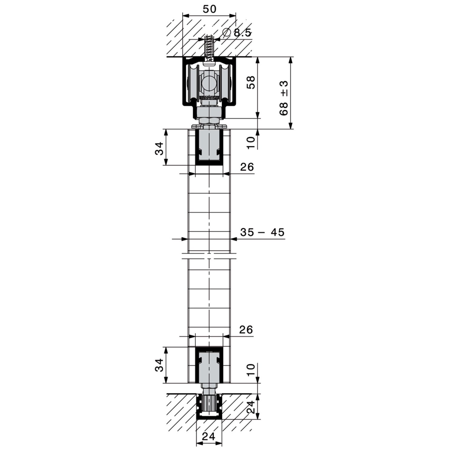 Tapizado parcial Hawa Variofold 80 H - Base + pivotes. Para utilizar con carril guía