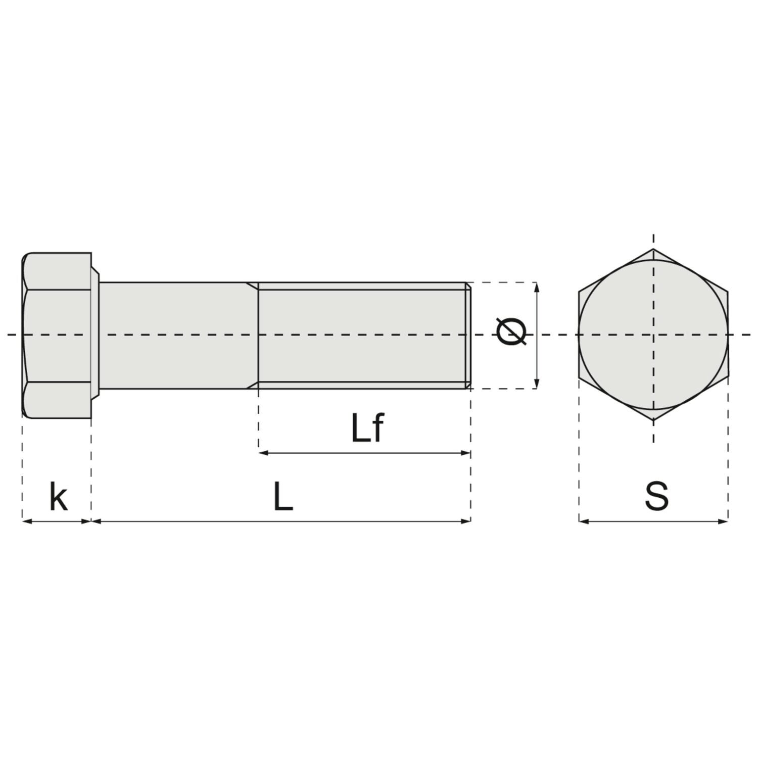 Tornillos metálicos de cabeza hexagonal parcialmente roscados (cuerpo del tornillo)