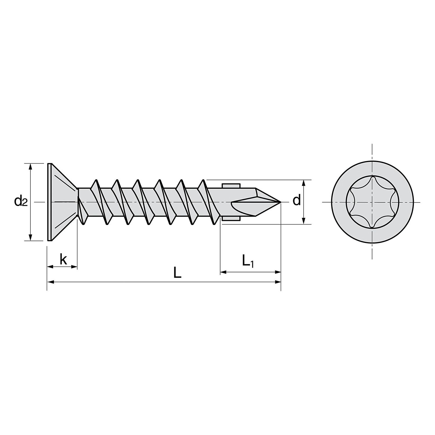 Tornillo autoperforante de cabeza avellanada con aletas Torx