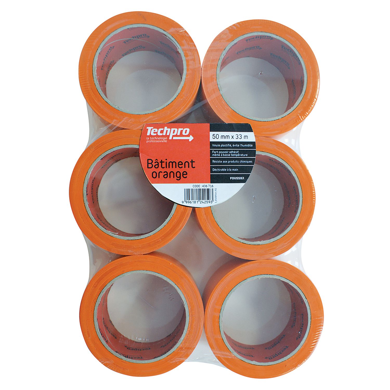 ADHESIVO TECHPRO NARANJA PVC X6 33MX50MM