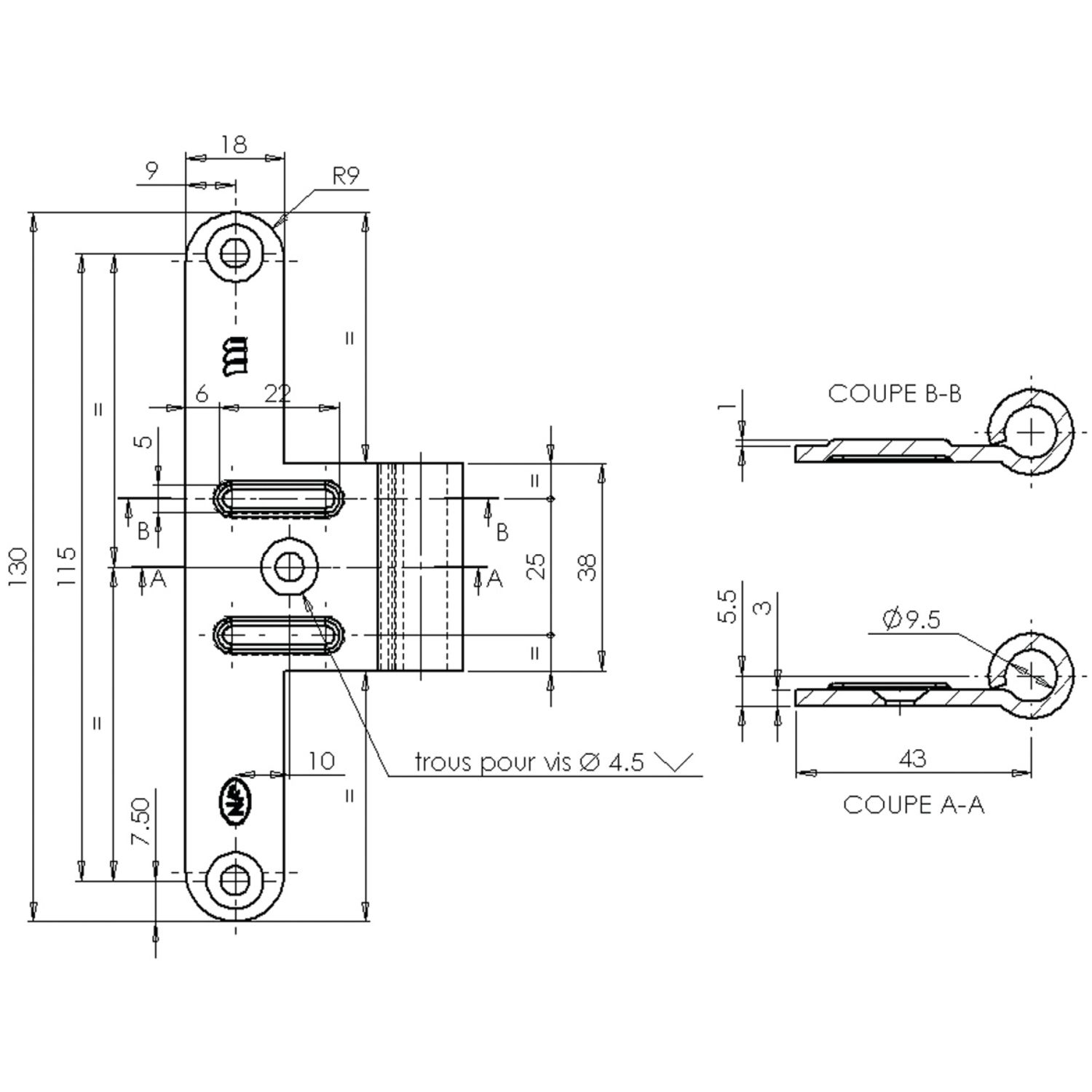 Bisagra universal NF para carpintería de madera