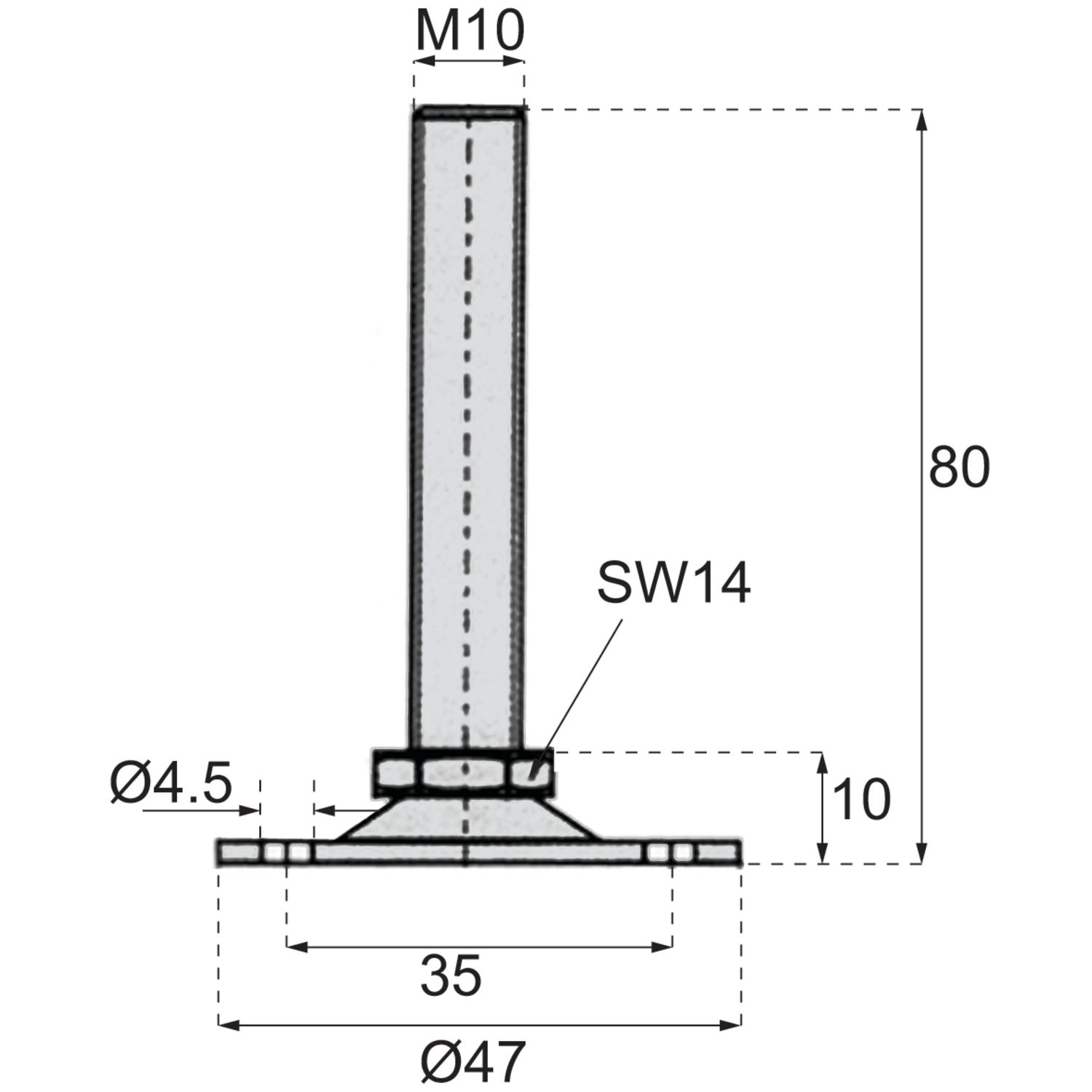 TORNILLO DE AJUSTE A/ZINGUEE M10 H80