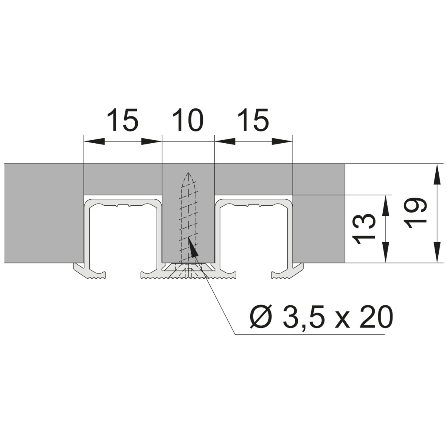DOBLE CARRIL DE ALUMINIO ATORNILLADO 250