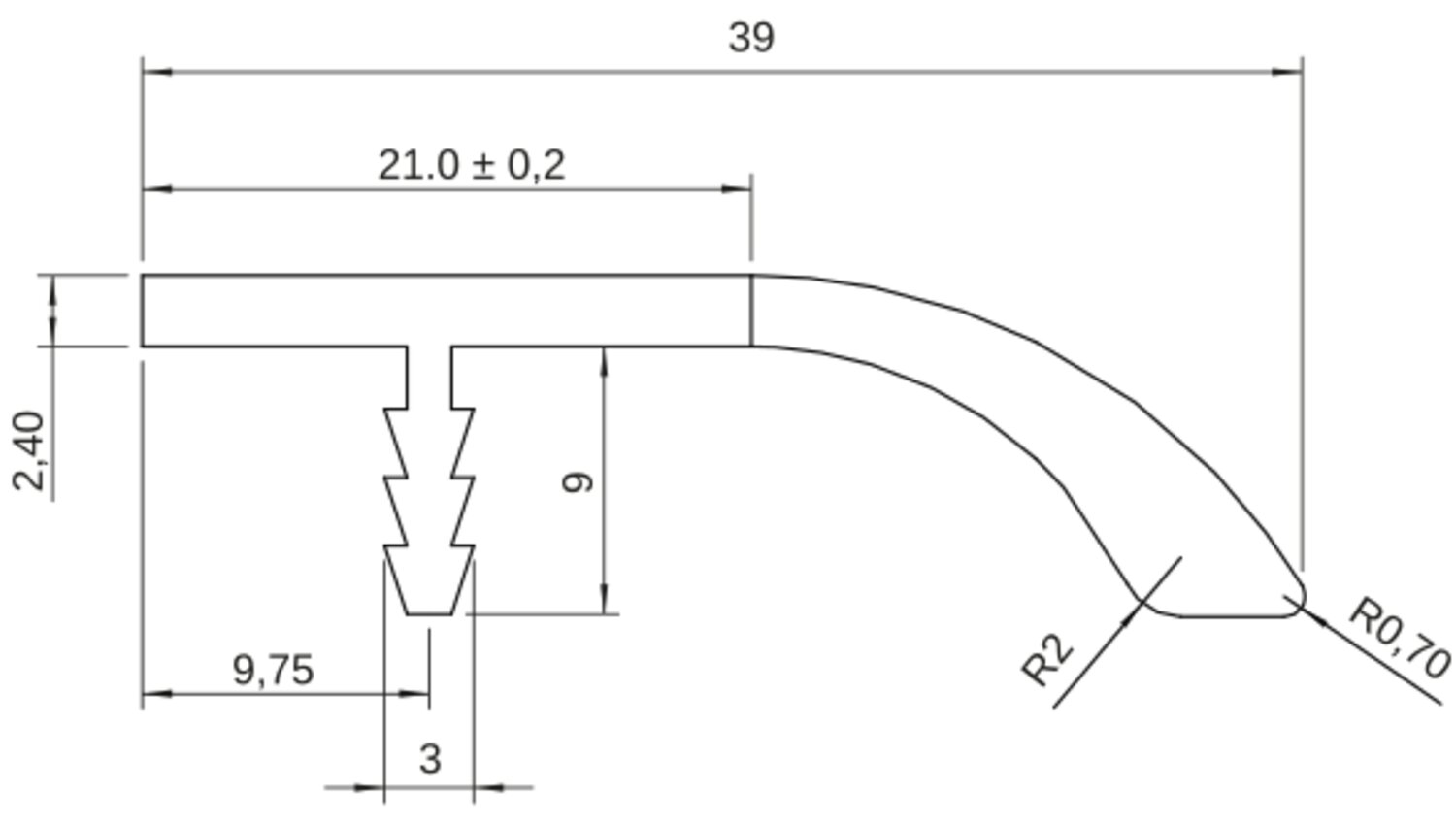 Perfil 848 N mango de aluminio Negro mate anodizado cepillado
