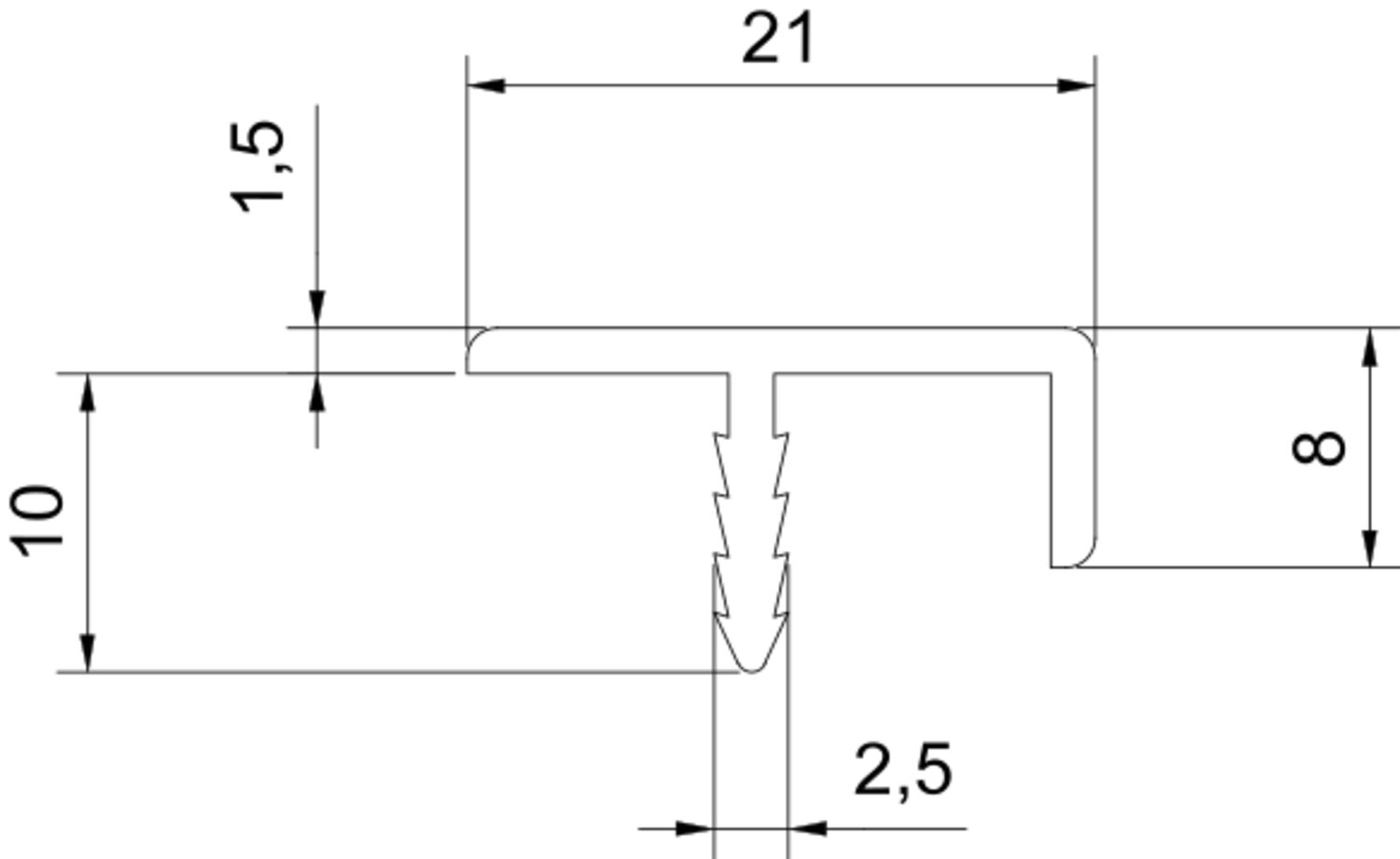 MARCO PERFIL BORDE 8MM ALU ANO 2,5M