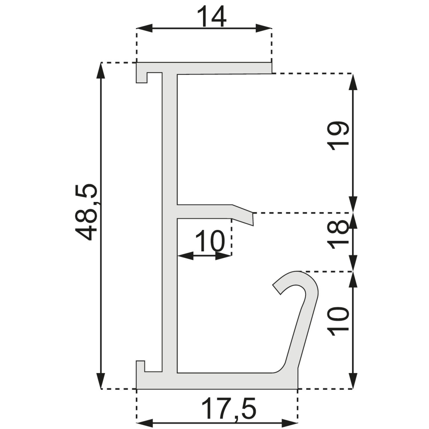 Perfil del expediente de suspensión Montaje con clip debajo de la estantería