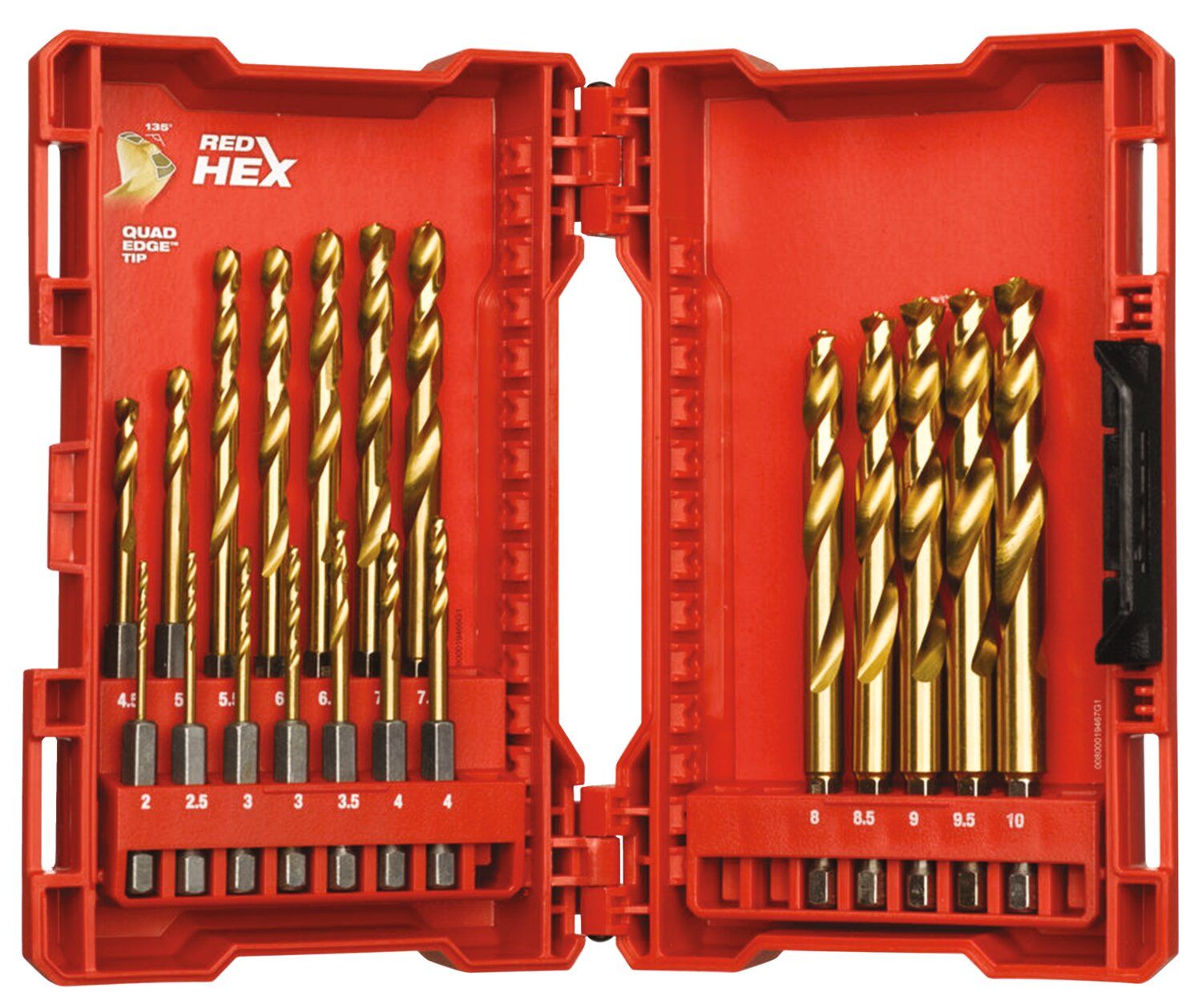 JUEGO DE 19 BROCAS HEXAGONALES ROJAS HSS